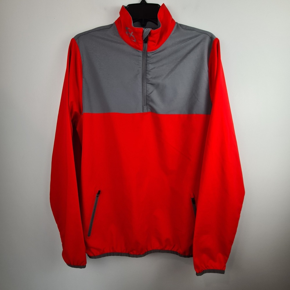 Boombah Mens Small Red Gray Colorblock Quarter Zip Loose Fit Pullover Jacket